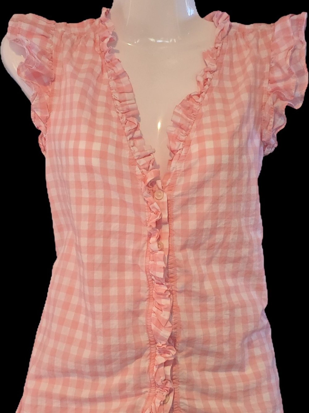 J.Crew Pink Gingham Ruffle Front Top | Size Small